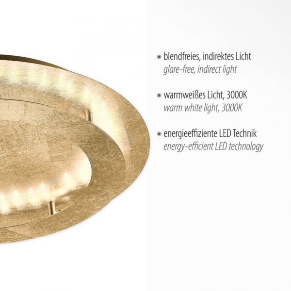 Plafonnier LED en feuille dor métal 3000 lm Ø50 cm