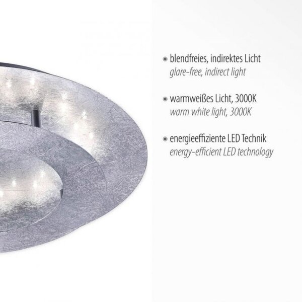 Plafonnier LED feuille dargent métal 18 W Ø40 cm