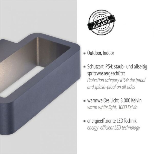 Applique LED extérieure aluminium anthracite IP54 L:22 cm