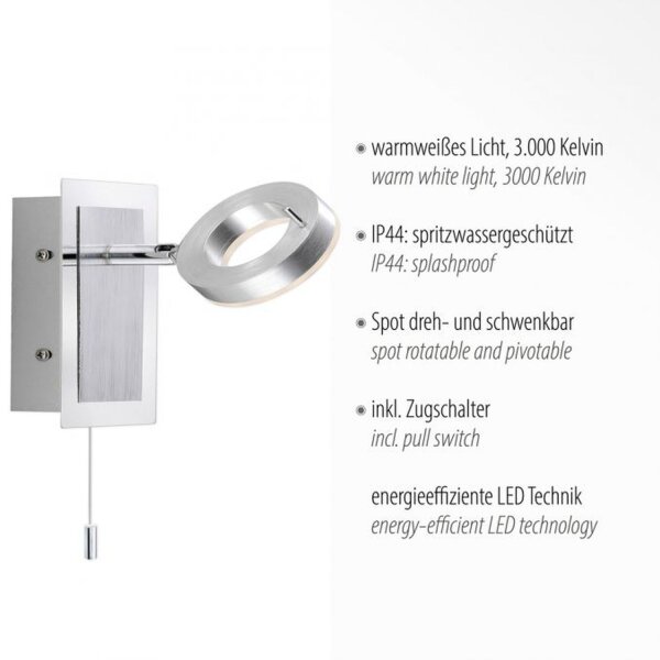 Spot mural à LED Interrupteur à tirette IP44 flexible en aluminium
