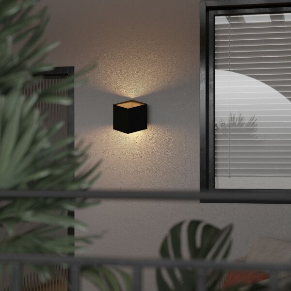 Lampe dextérieur LED Mur Noir Métal IP54 3000 K Cube
