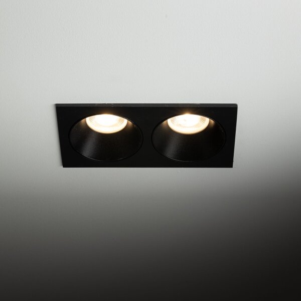 Spot à encastrer noir IP65 métal verre GU10 2 flammes