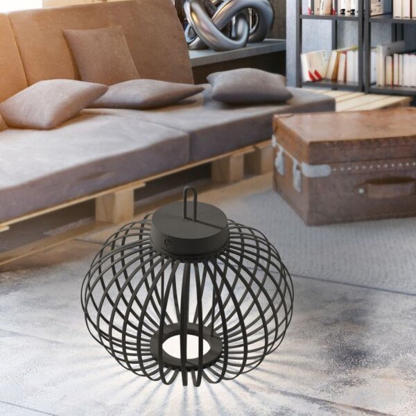 Lampe de table LED rechargeable IP44 noire Dimmer Touch 33 cm