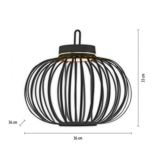 Lampe de table LED rechargeable IP44 noire Dimmer Touch 33 cm