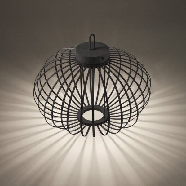 Lampe de table LED rechargeable IP44 noire dimmable Touch 37 cm