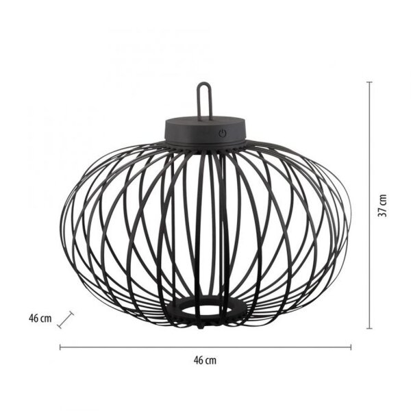Lampe de table LED rechargeable IP44 noire dimmable Touch 37 cm