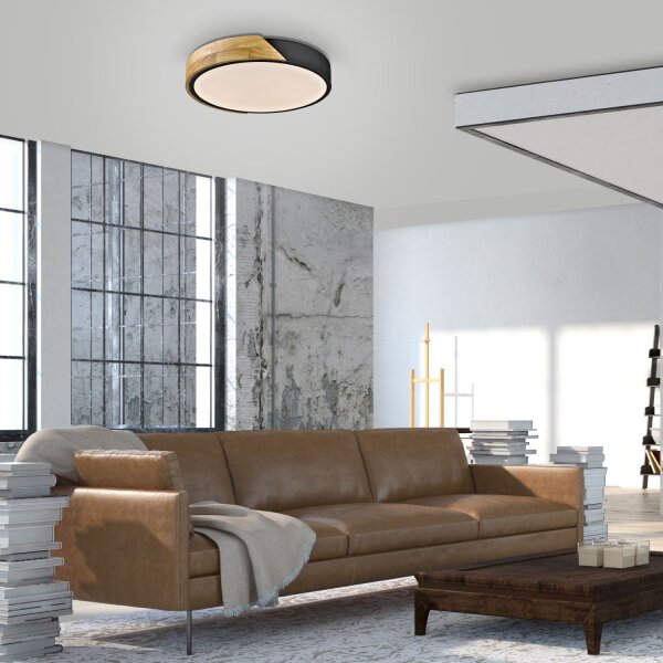 Lampe de plafonnier ronde LED bois Ø32 cm noir naturel 2520 lm