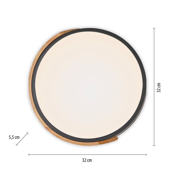 Lampe de plafonnier ronde LED bois Ø32 cm noir naturel 2520 lm