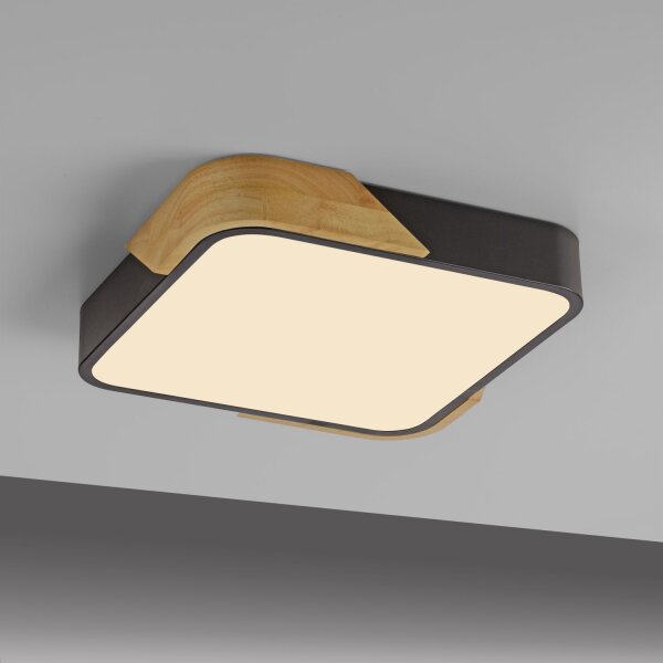 Plafonnier LED Bois L:32 cm Noir Naturel 3000 K