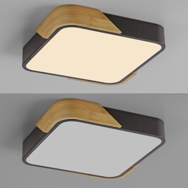 Plafonnier LED Bois L:32 cm Noir Naturel 3000 K
