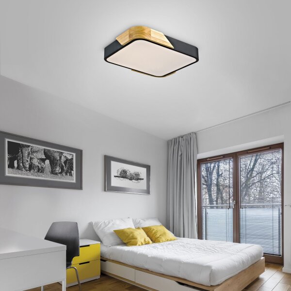 Plafonnier LED Bois L:32 cm Noir Naturel 3000 K