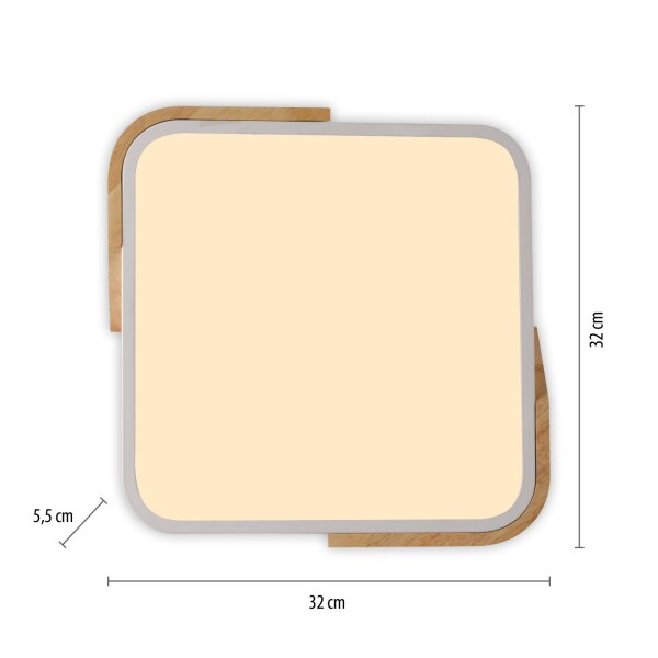 Plafonnier LED Bois L:32 cm Blanc Naturel 3000 K