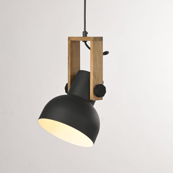 Suspension flexible Noir Bois Métal E27 L:26 cm