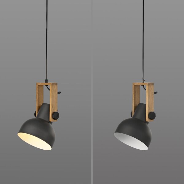 Suspension flexible Noir Bois Métal E27 L:26 cm