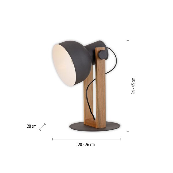 Lampe de table flexible bois métal E27 45 cm Industrial