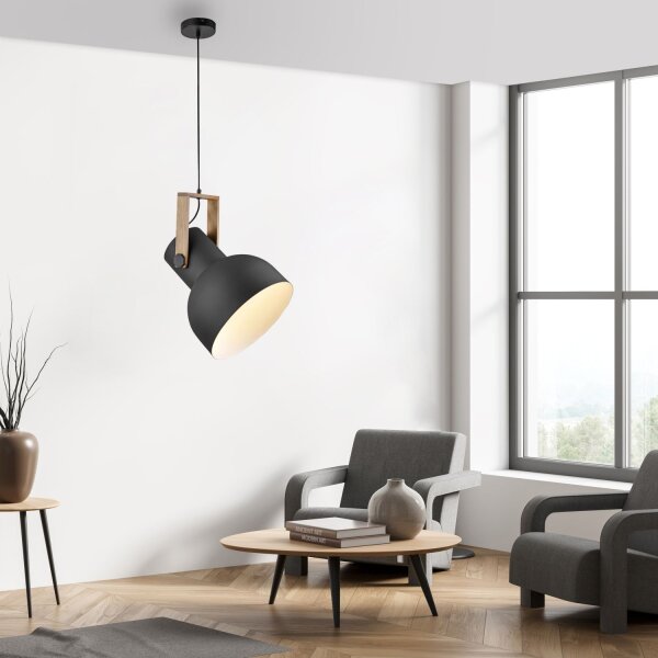 Suspension mobile Noir Bois Métal E27 L:30 cm