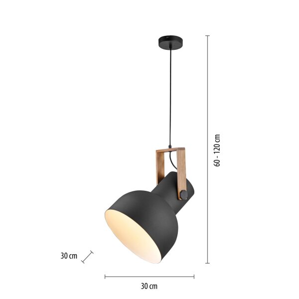 Suspension mobile Noir Bois Métal E27 L:30 cm