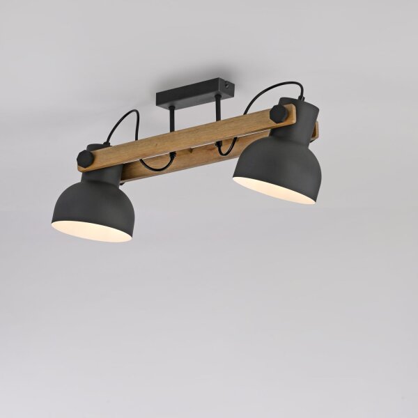 Plafonnier réglable bois métal E27 L:72 cm