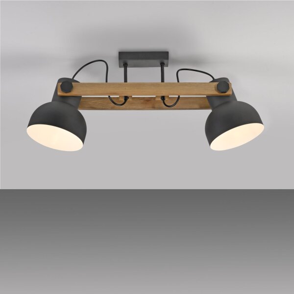 Plafonnier réglable bois métal E27 L:72 cm