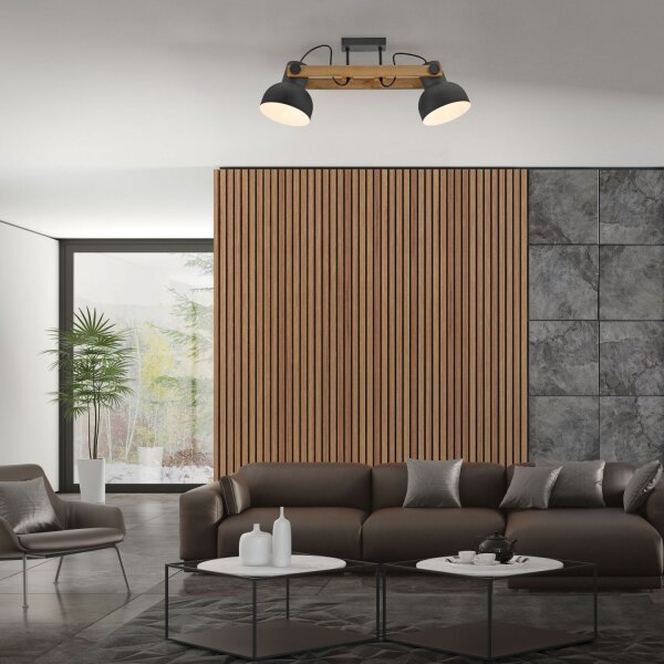 Plafonnier réglable bois métal E27 L:72 cm