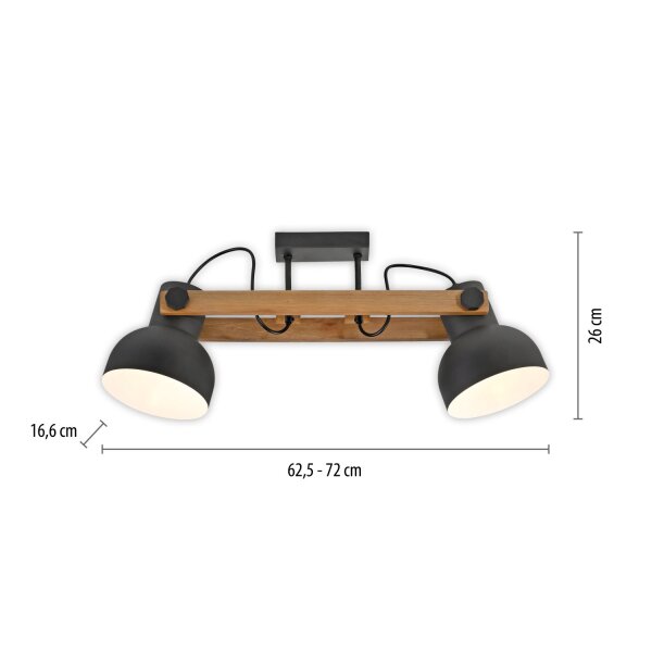 Plafonnier réglable bois métal E27 L:72 cm