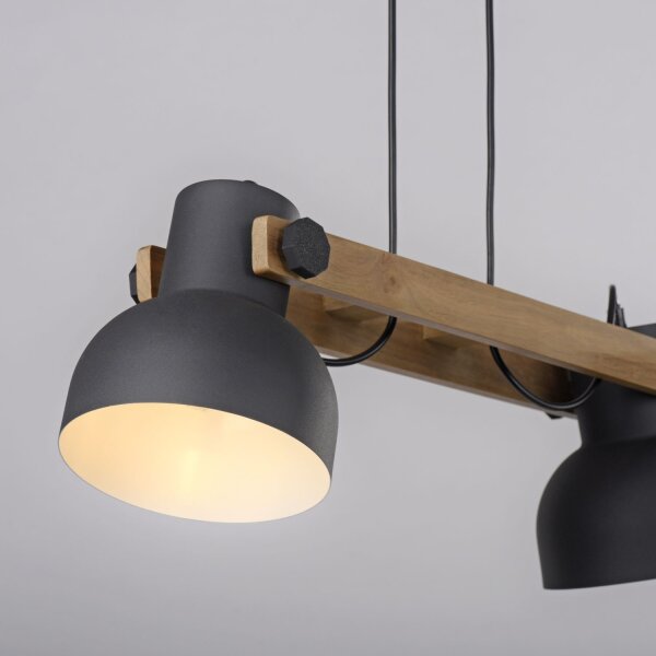 Suspension industrielle bois métal E27 flexible