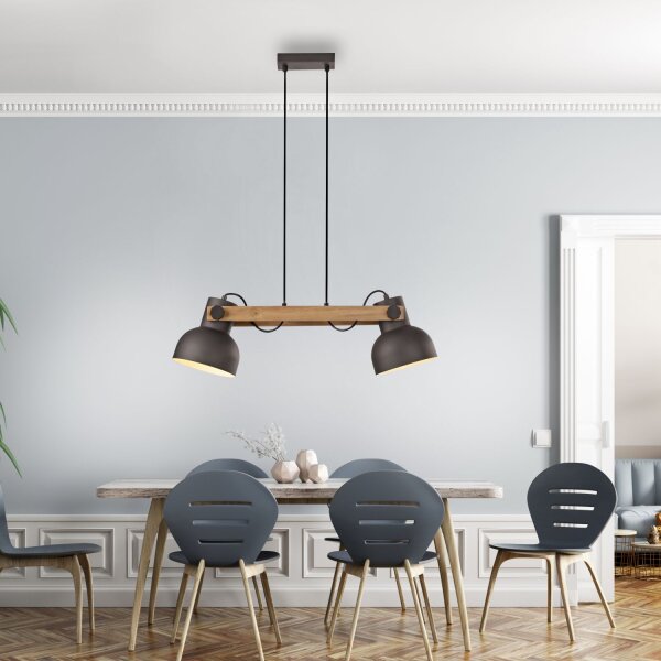 Suspension industrielle bois métal E27 flexible