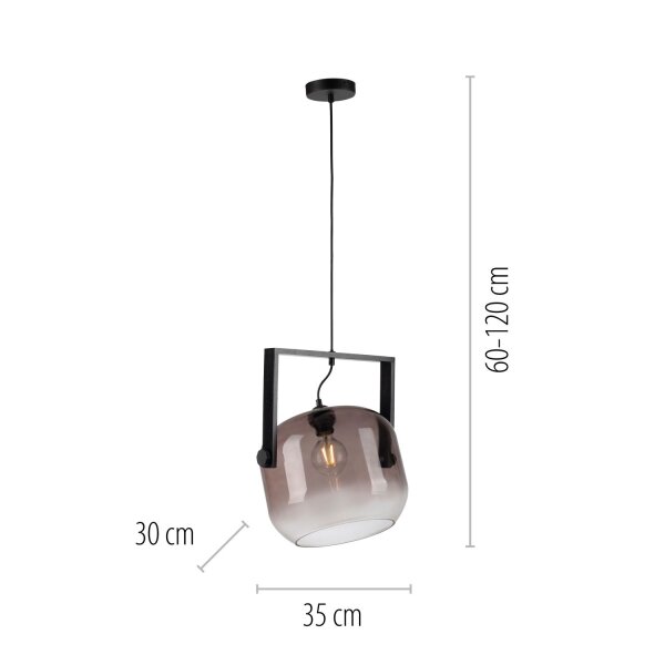 Blendarme Lampe à suspendre verre métal L:35 cm E27 Industrie