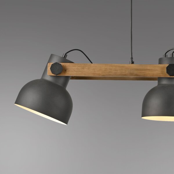 Suspension bois métal E27 96 cm 3-flamme flexible
