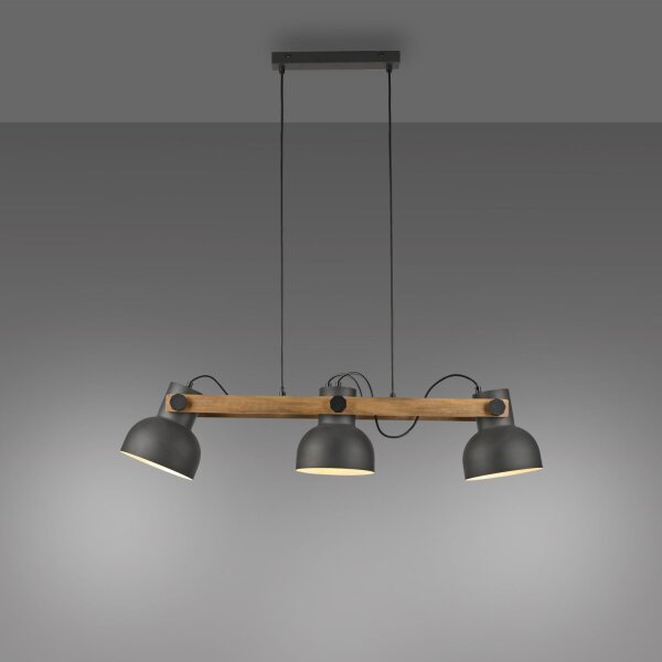 Suspension bois métal E27 96 cm 3-flamme flexible