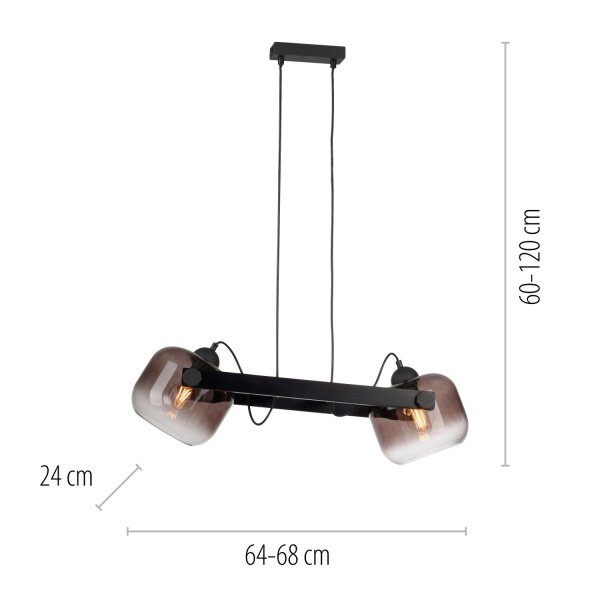 Lampe à suspendre verre métal E27 68 cm 2 flammes orientable
