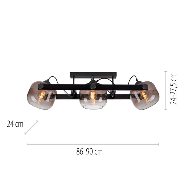 Spot de plafond verre métal E27 90 cm 3-flamme orientable
