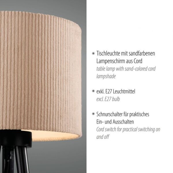 Blendarme Lampe de table Tripod Abat-jour en tissu E27 46 cm