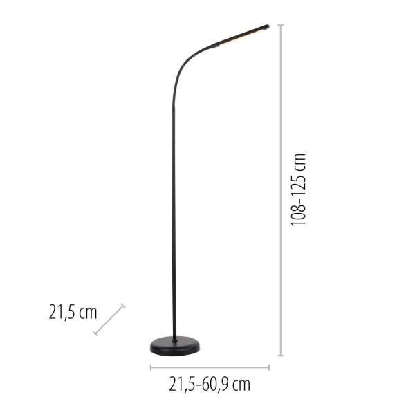 Lampadaire LED Métal Noir Touch 125 cm réglable