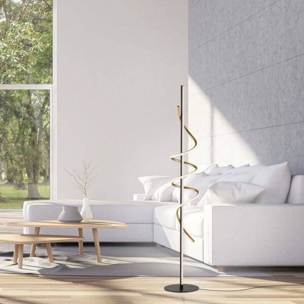 Lampadaire LED à intensité variable 144 cm 3000 lm noir laiton