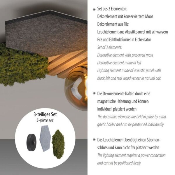 Plafonnier LED feutre chêne mousse verre fumé G9 faible éblouissement