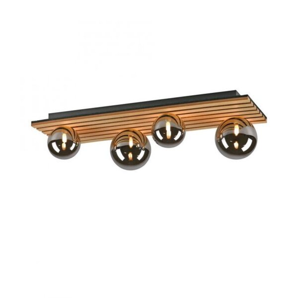 Lampe de plafonnier confortable Boules de verre Bois G9 80 cm Naturel