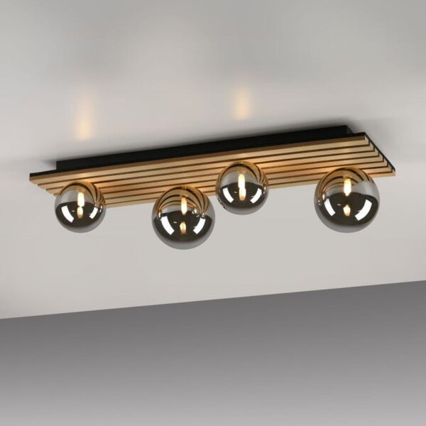 Lampe de plafonnier confortable Boules de verre Bois G9 80 cm Naturel