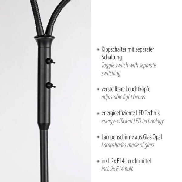 Lampadaire flexible verre métal 170 cm incl E14 3000 K