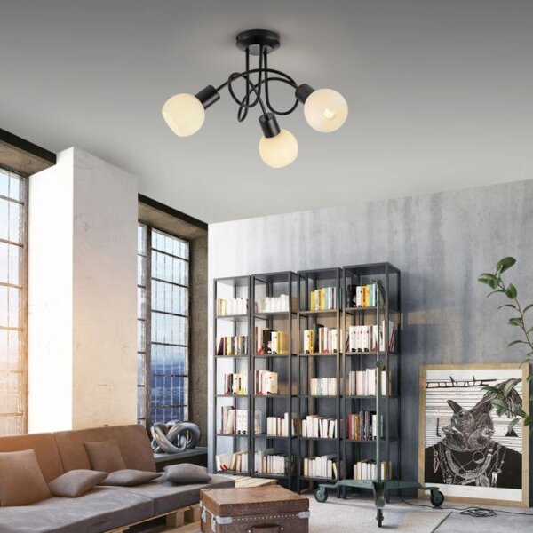 Lampe de plafonnier métal verre L:38 cm incl E14 décoratif