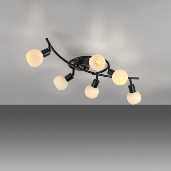 Spot de plafond verre métal 6 flammes incl E14 5 W flexible