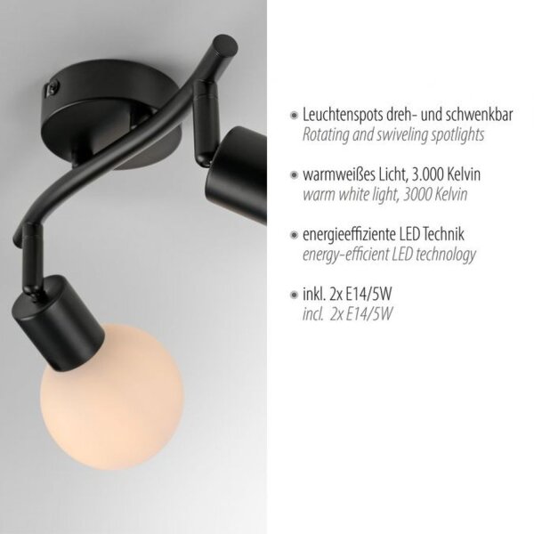 Spot de plafond verre métal 43 cm incl E14 5 W flexible