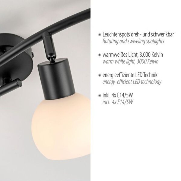 Spot de plafond flexible verre métal incl E14 3000 K