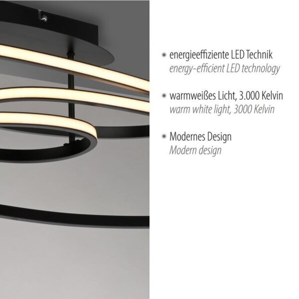 Plafonnier LED Métal Noir 3000 K anneaux décoratifs