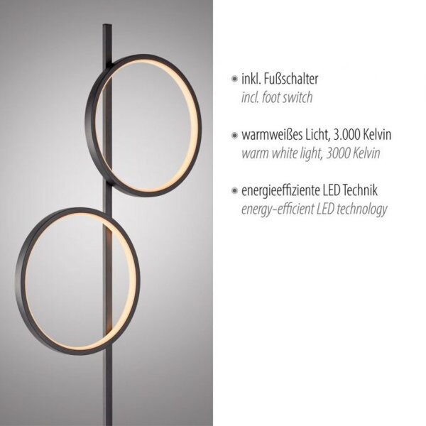 Lampadaire LED Noir Métal Anneaux 151 cm 1290 lm