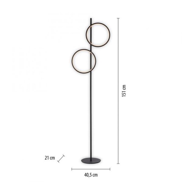 Lampadaire LED Noir Métal Anneaux 151 cm 1290 lm