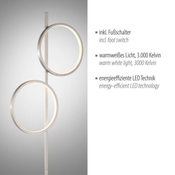 Lampadaire LED Argent Métal Anneaux 151 cm 1290 lm 10 W