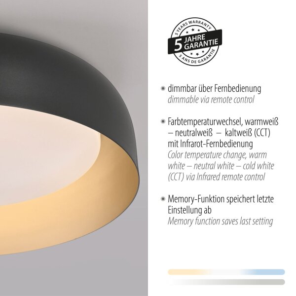 Lampe de plafonnier LED à intensité variable noir or Ø40 cm 2850 lm