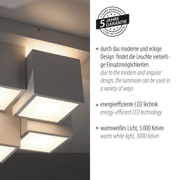 Plafonnier LED Métal Cube L:30 cm 2400 lm 3000 K