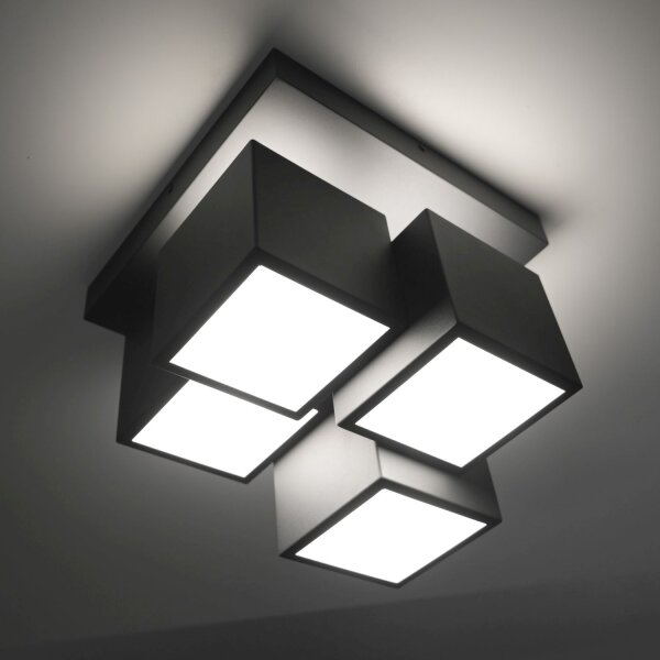 Plafonnier LED Métal Cube L:30 cm 2400 lm Noir